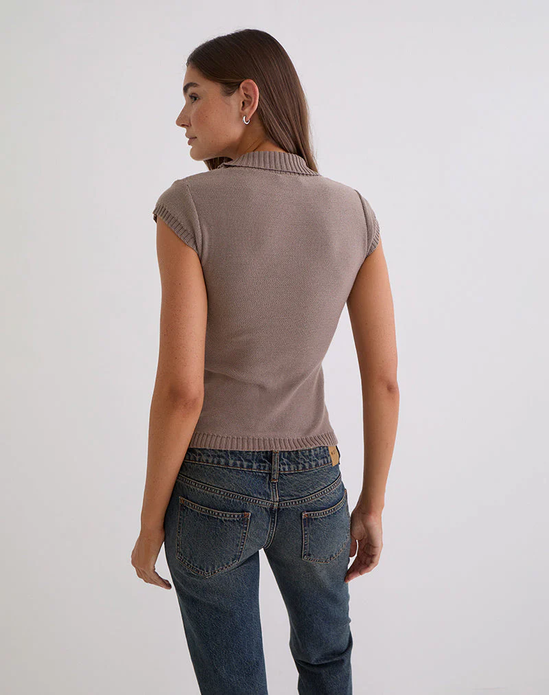 Malya Top with Buckle in Knit Taupe - Image 7