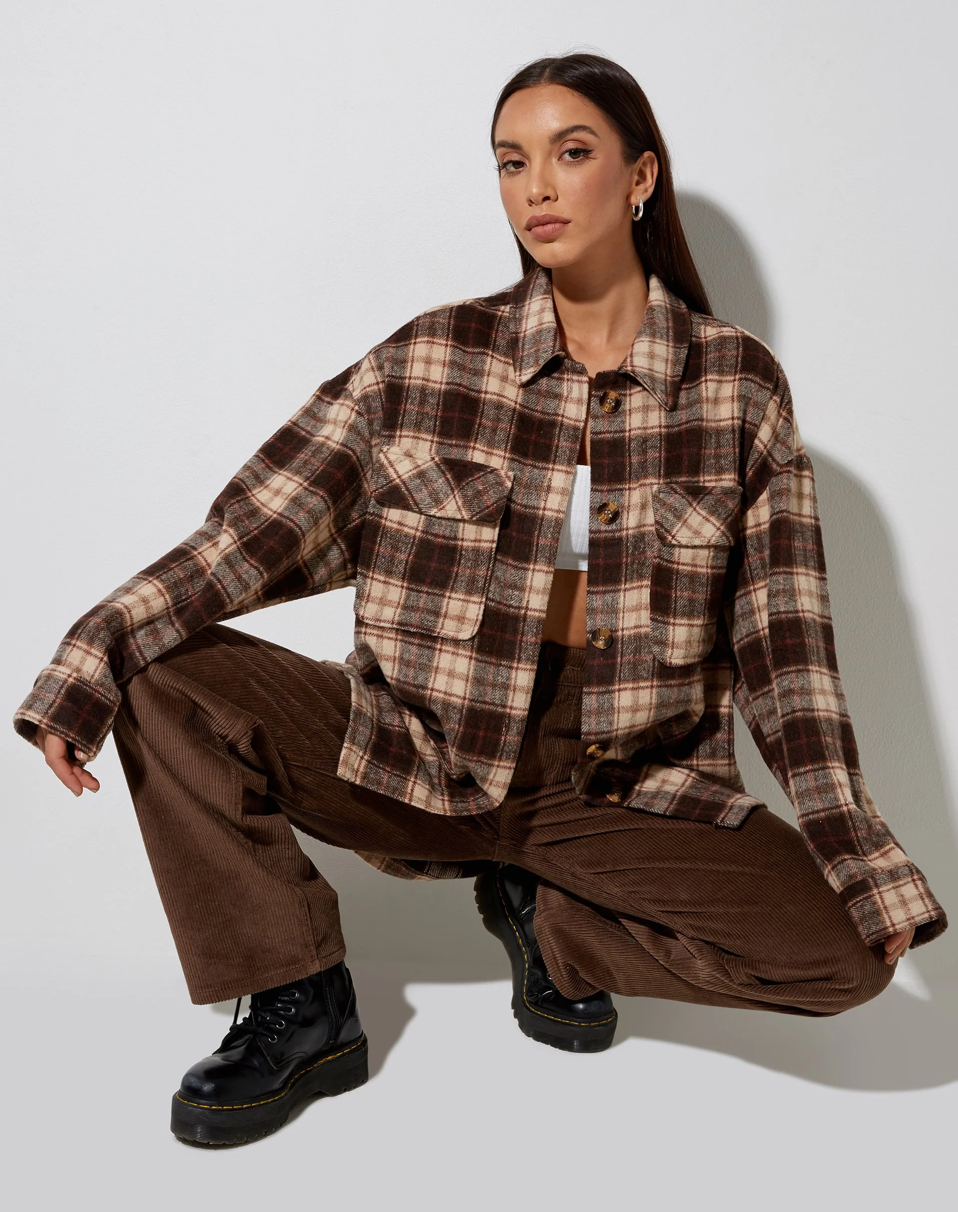 Marcella Shirt in Brown and Cream Check - Image 2