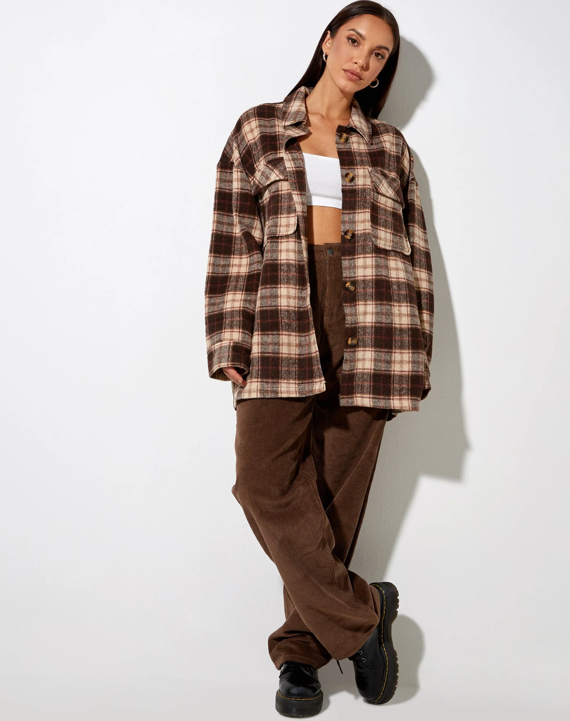 Marcella Shirt in Brown and Cream Check - Image 4