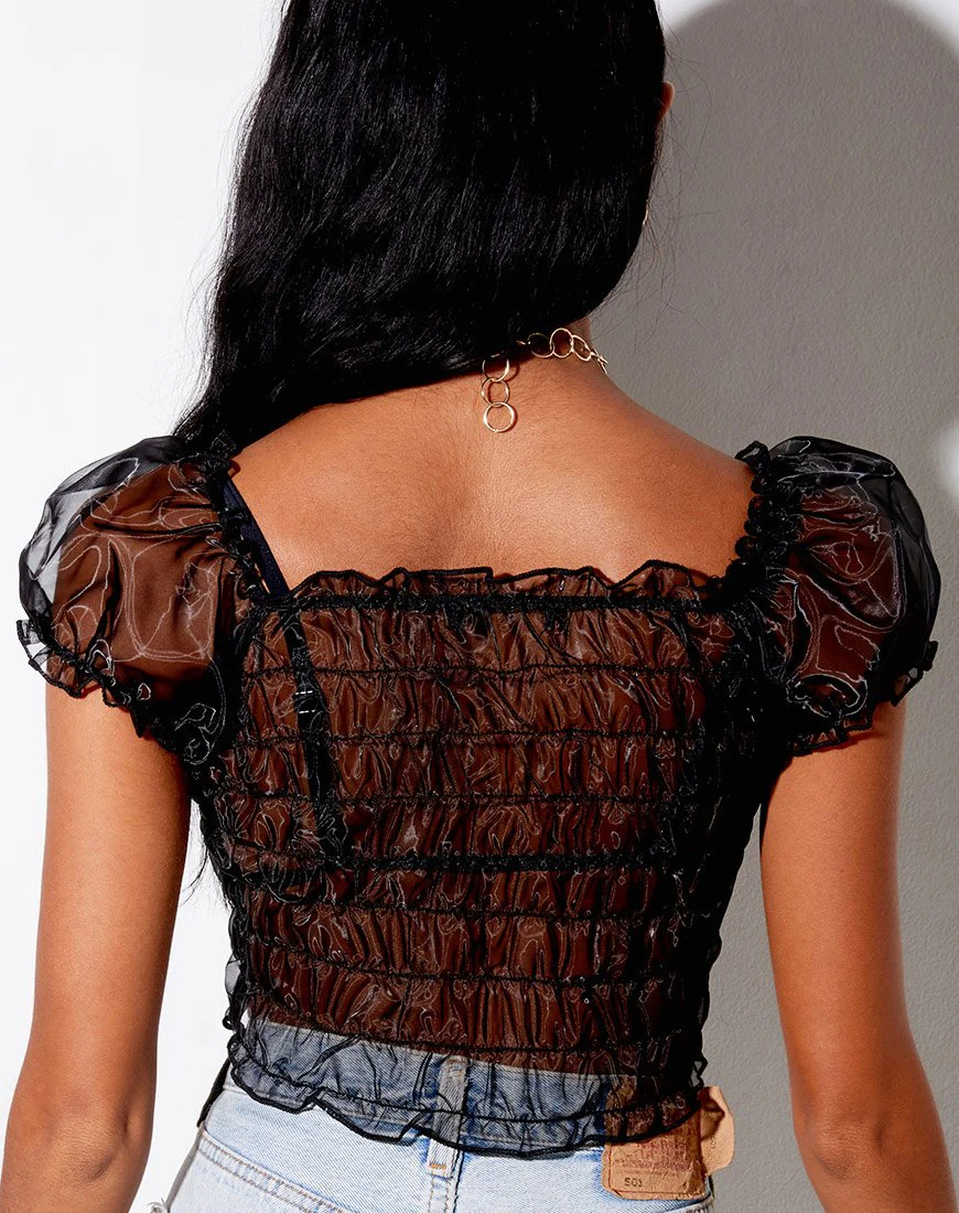 Marilla Crop Top in Black Organza - Image 2