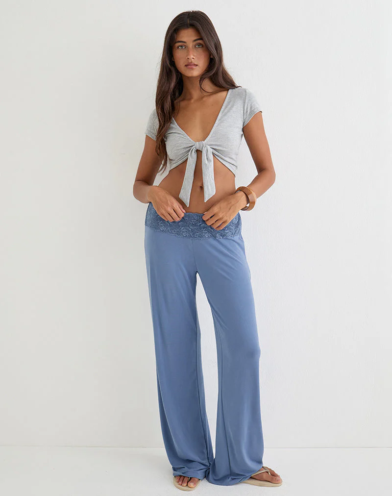 Marla Tie-Front Crop Top in Grey Marl - Image 3