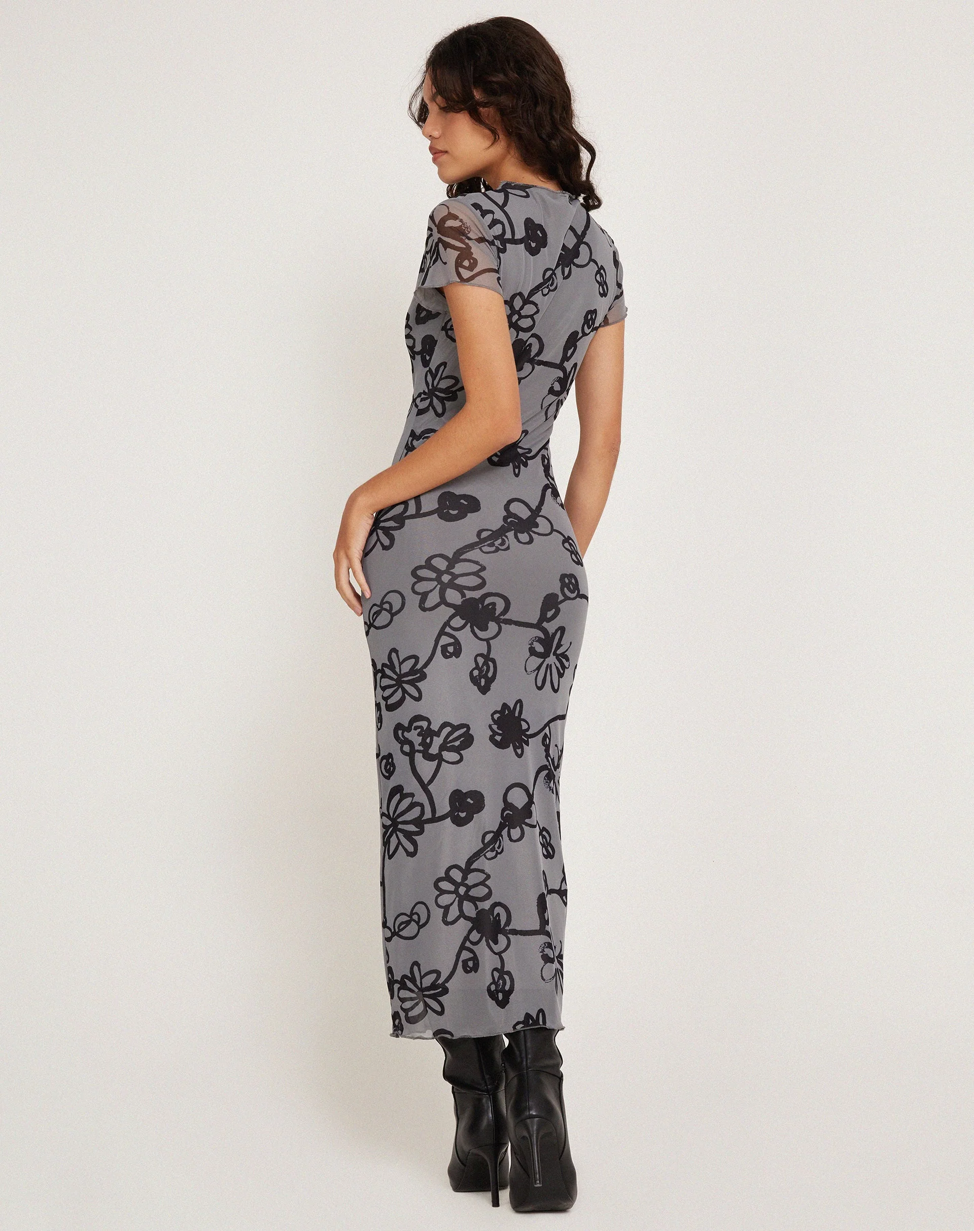 Maruza Midi Dress in Mesh Doodle Flower Grey - Image 2