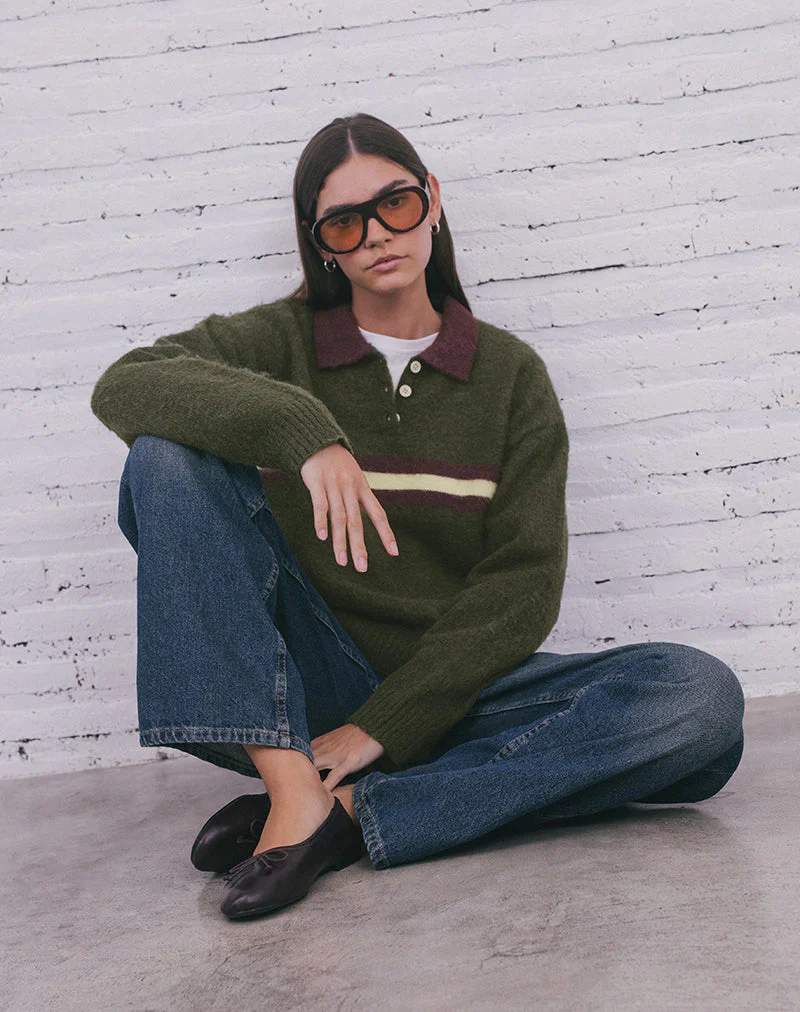 Marvina Jumper in Knit Green with Yellow Stripe - Image 6