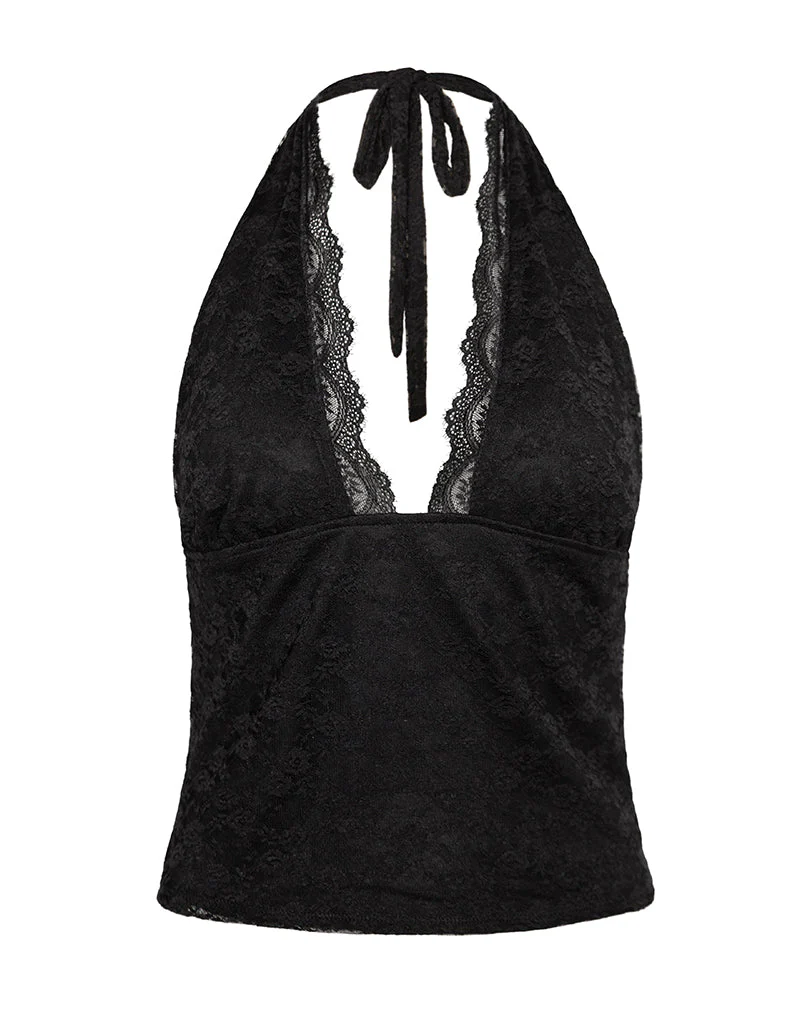 Matua Halterneck Top in Clover Lace Black - Image 5