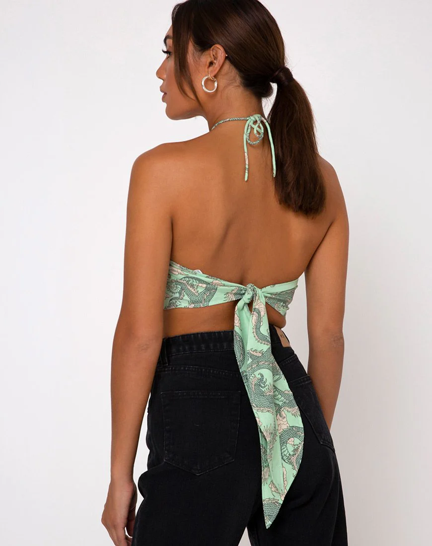 Maudy Crop Top in Chinese Dragon Neo Mint - Image 3