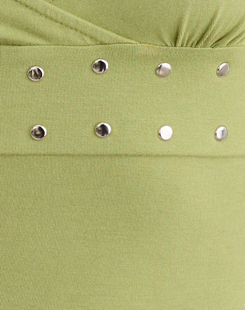 Mayoti Top in Rayon Jersey Apple Green with Studs - Image 7