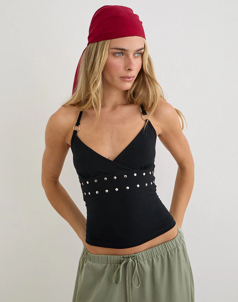 Mayoti Top in Rayon Jersey Black with Studs - Image 2
