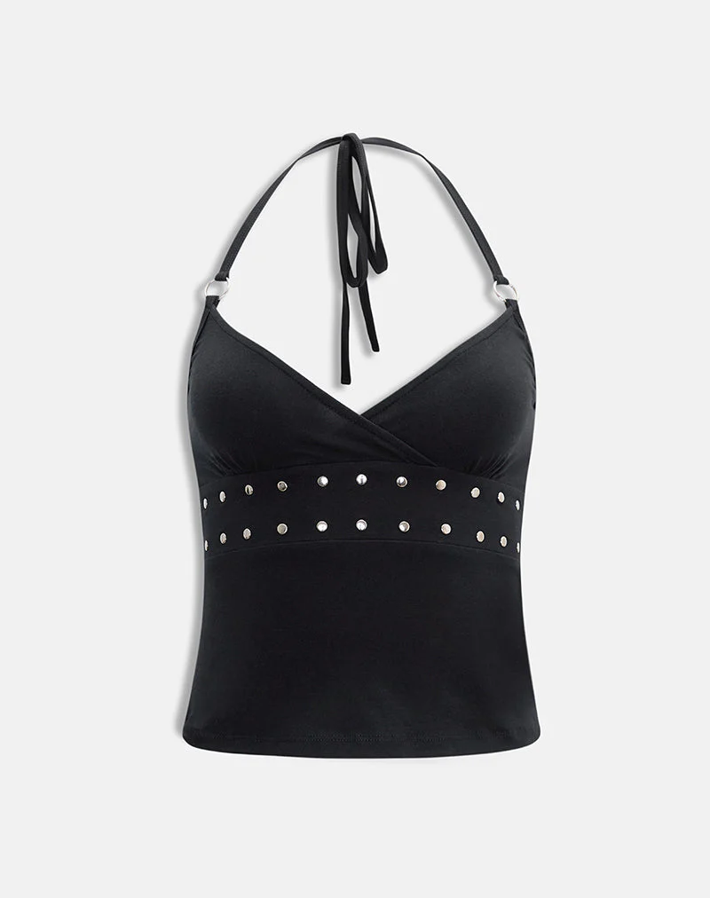 Mayoti Top in Rayon Jersey Black with Studs - Image 5