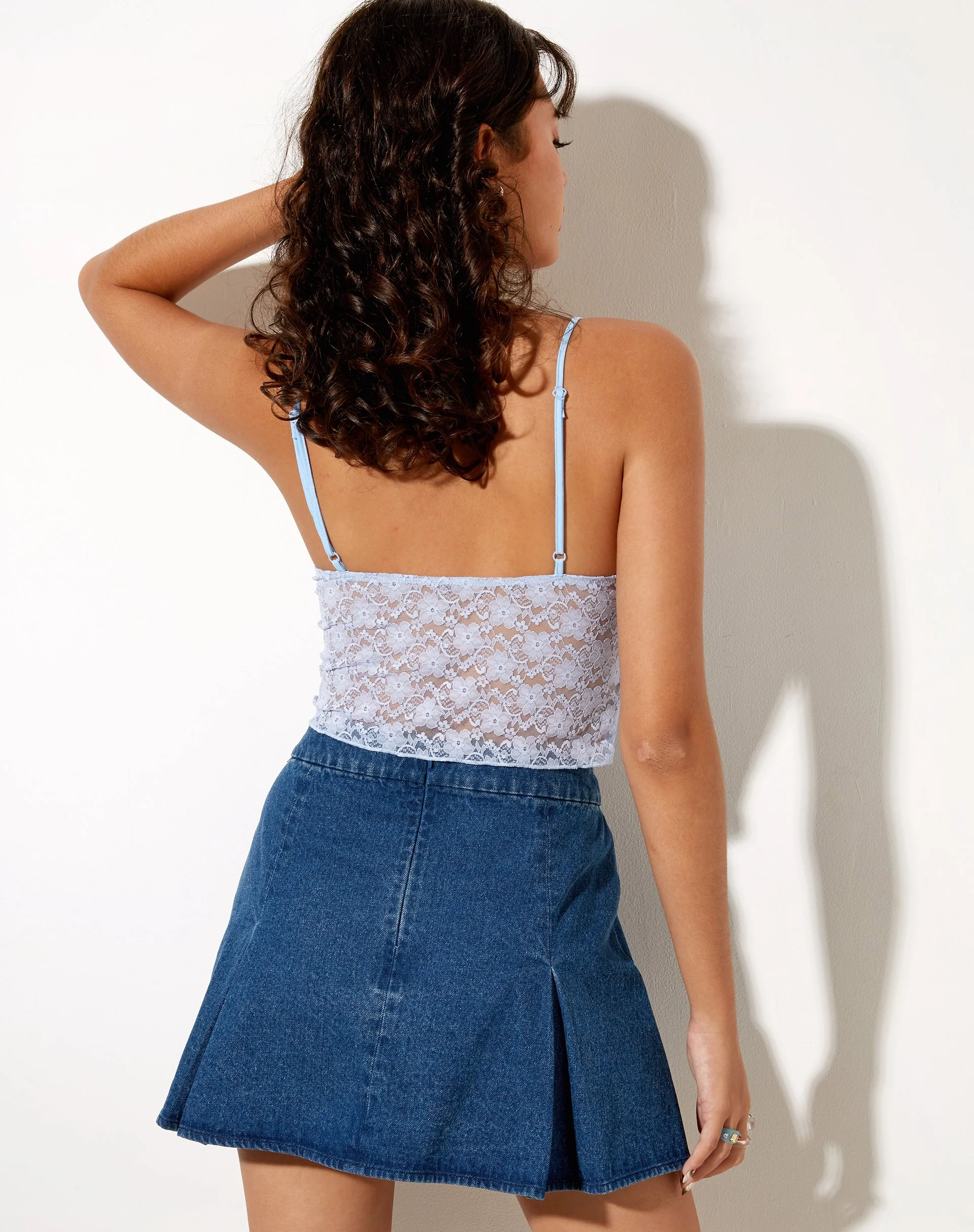 Mayrinda Crop Top in Lace Powder Blue - Image 2
