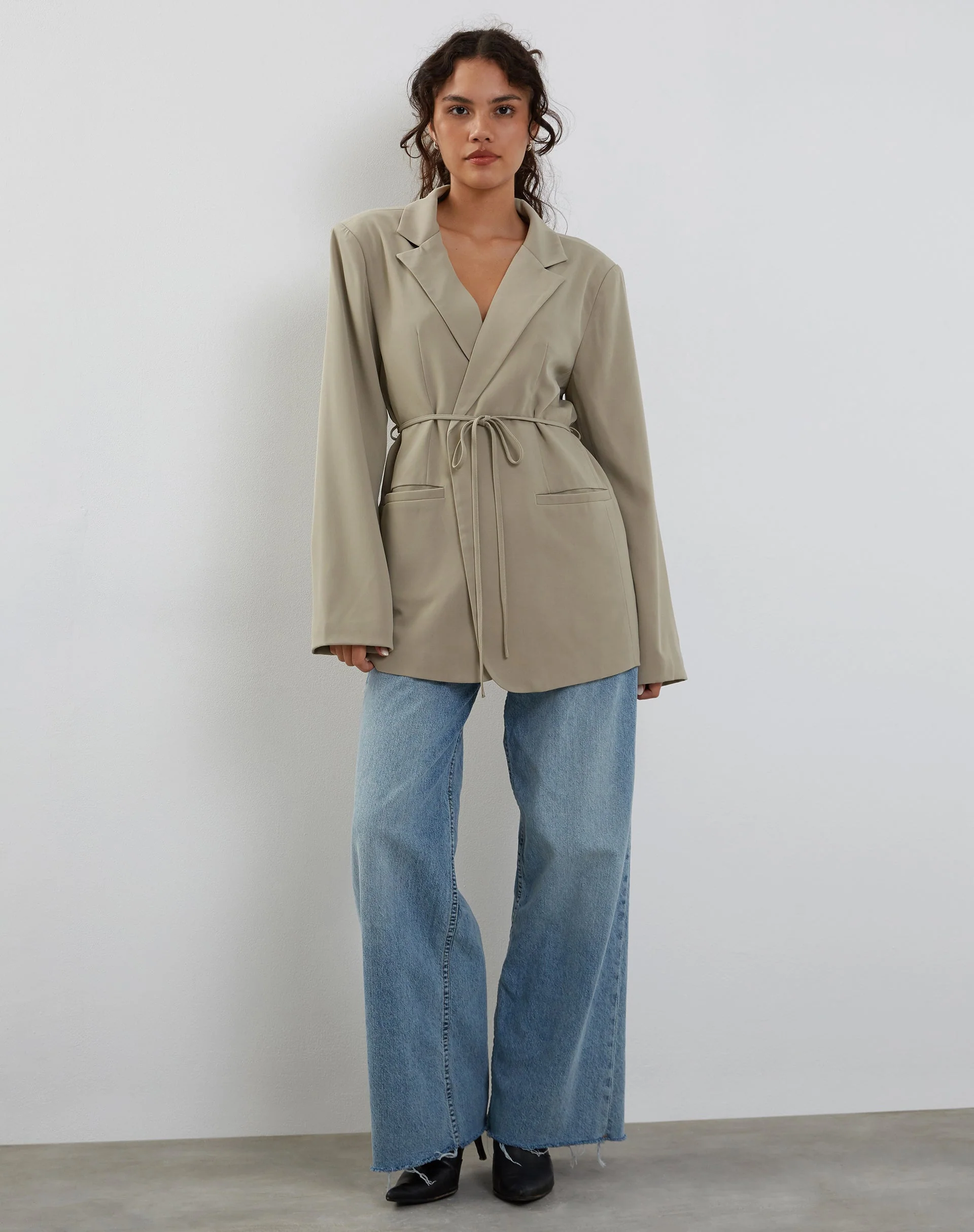 Mayta Tie Waist Blazer in Tailoring Taupe - Image 3