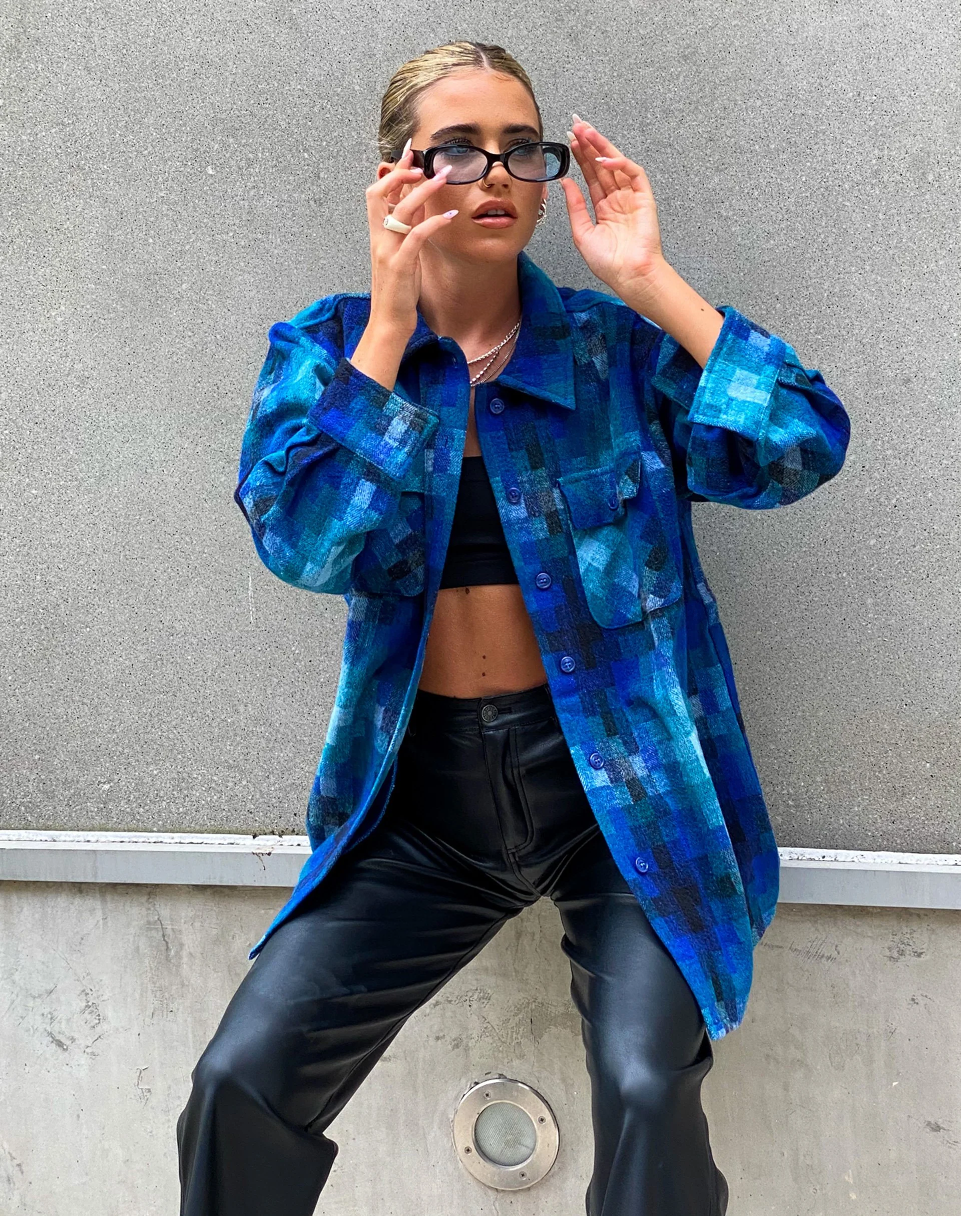 MOTEL X OLIVIA NEILL Medita Shirt in Check Blue - Image 3