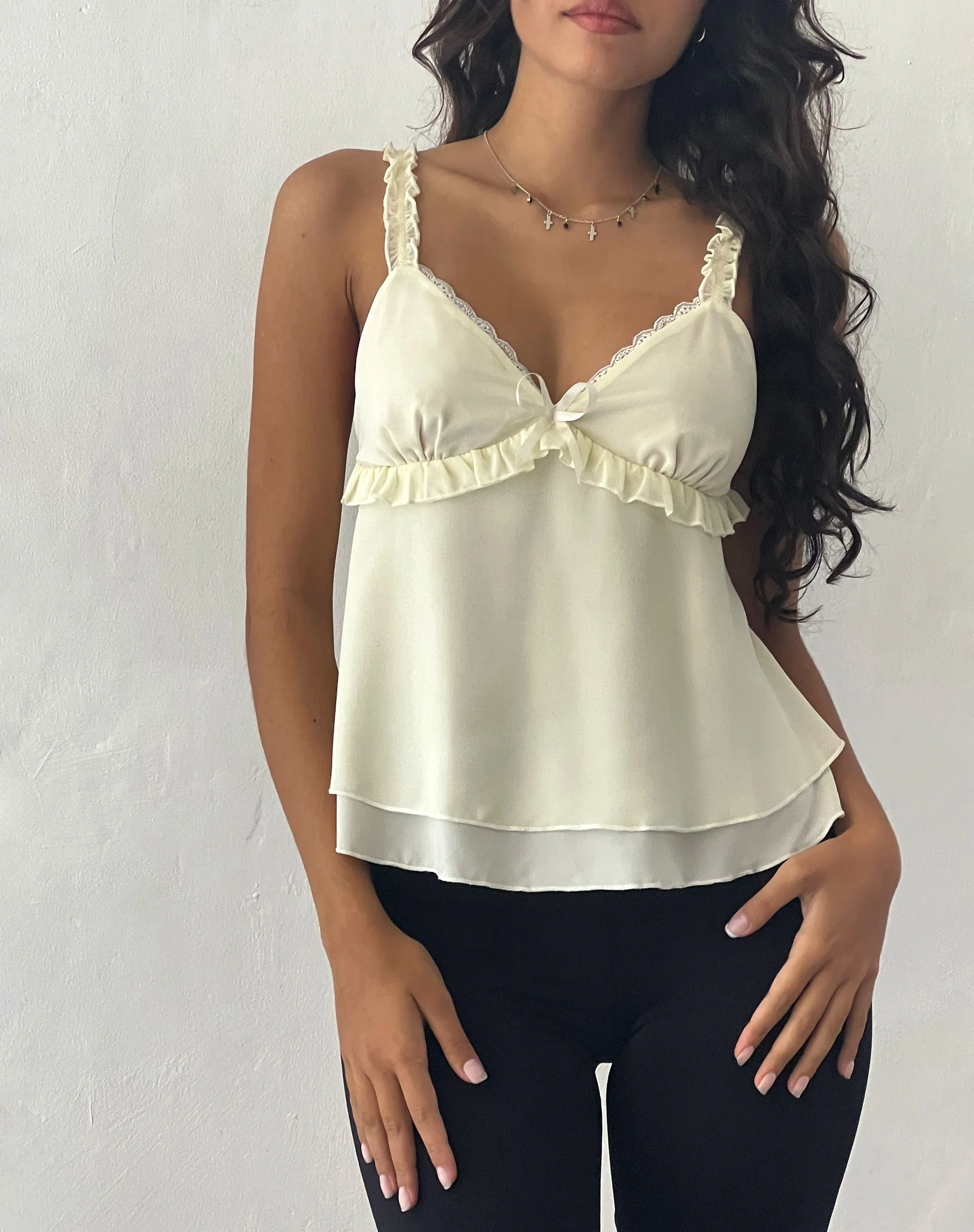 Melinda Frill Edge Cami Top in Ivory - Image 2