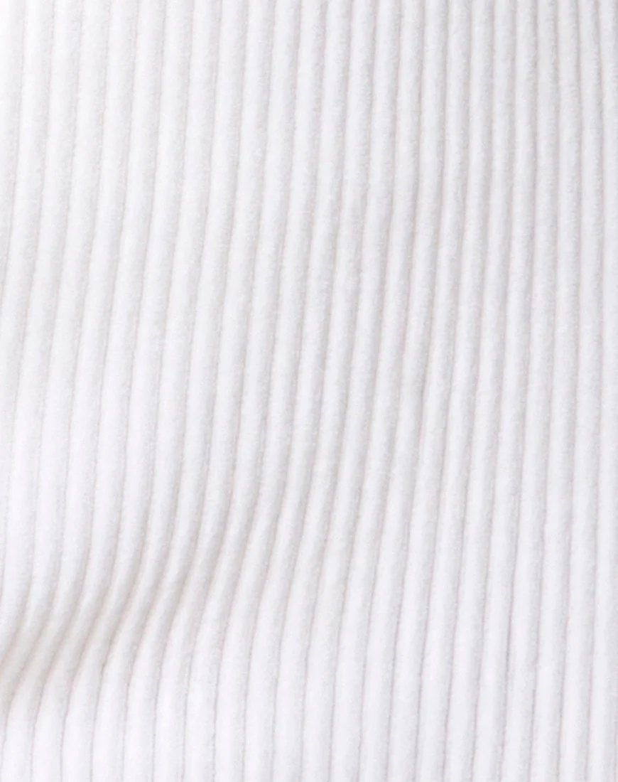 Midi Cheri Split Skirt in Velvet Rib White - Image 4