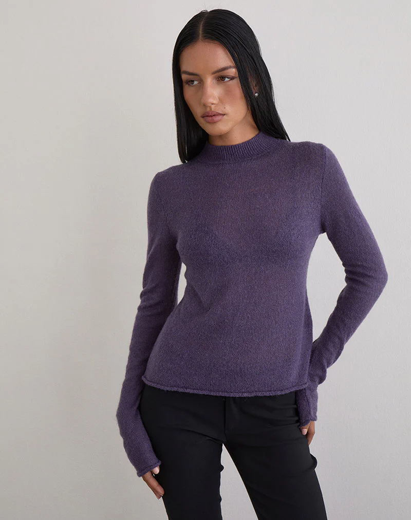 Miku Long Sleeve Top in Sheer Knit Purple - Image 2