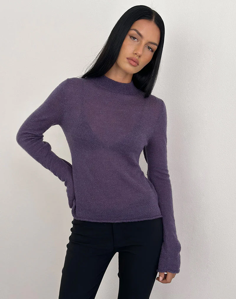 Miku Long Sleeve Top in Sheer Knit Purple - Image 3