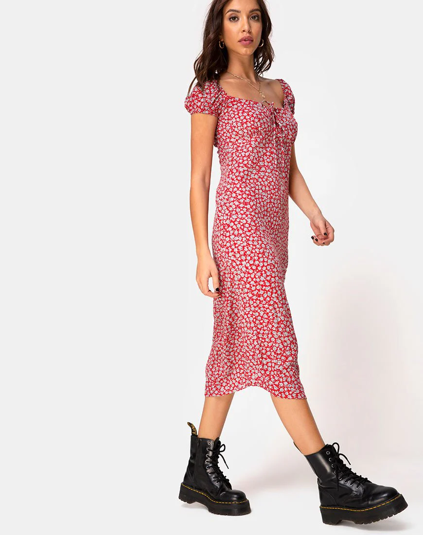 Milla Dress in Ditsy Rose Red Silver - Image 3