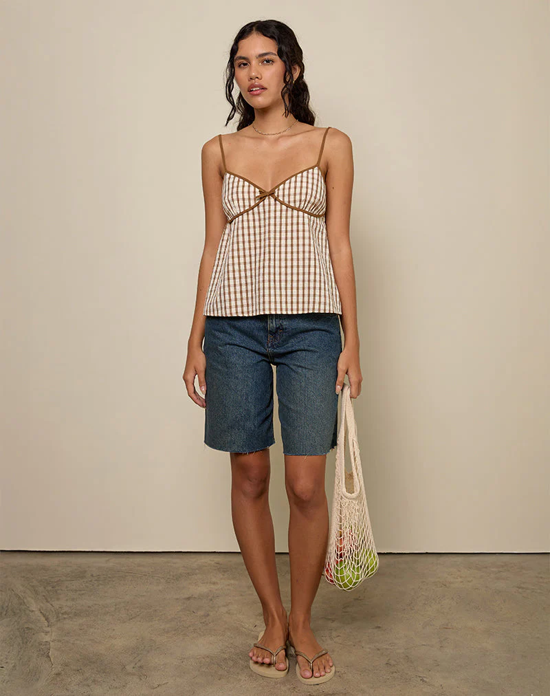 Milota Cami Top in Brown Check - Image 3