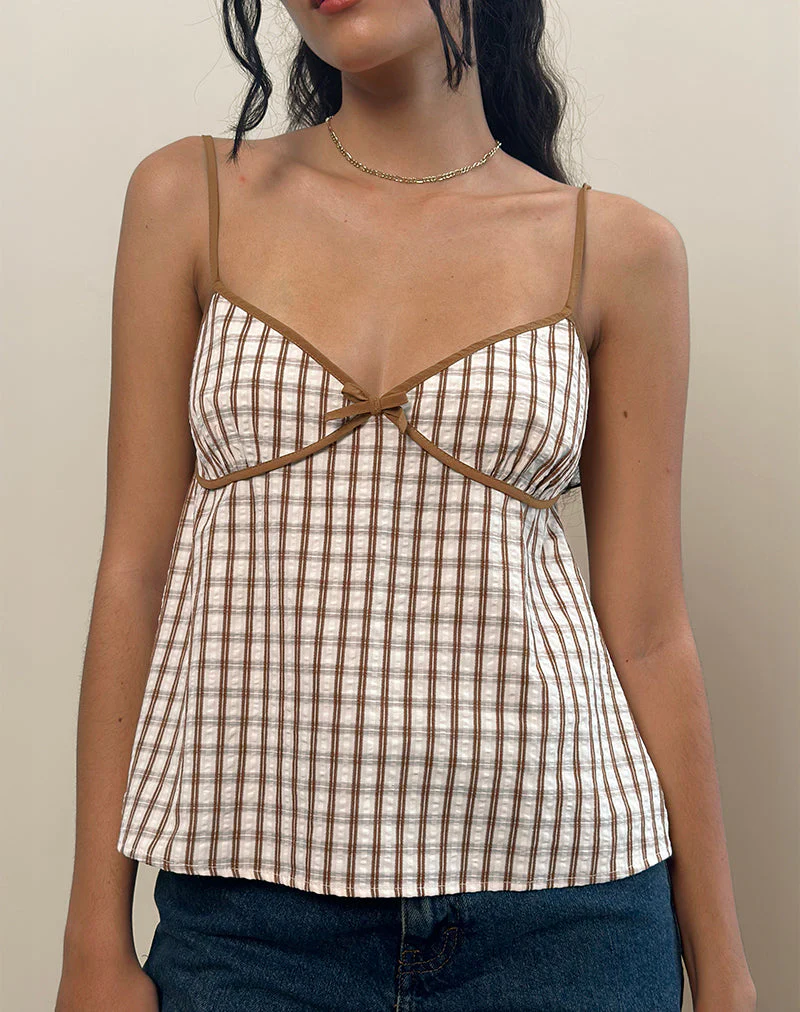 Milota Cami Top in Brown Check - Image 4
