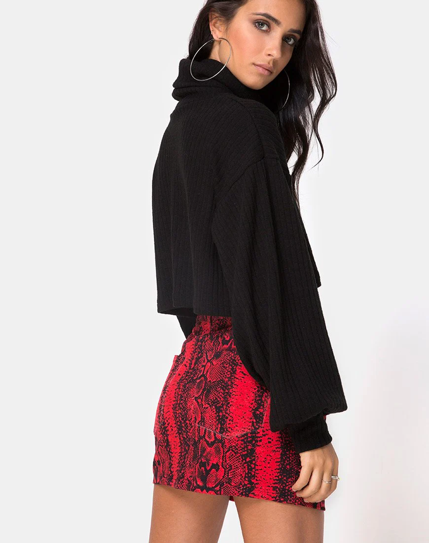 Mini Broomy Skirt in Red Snake - Image 2