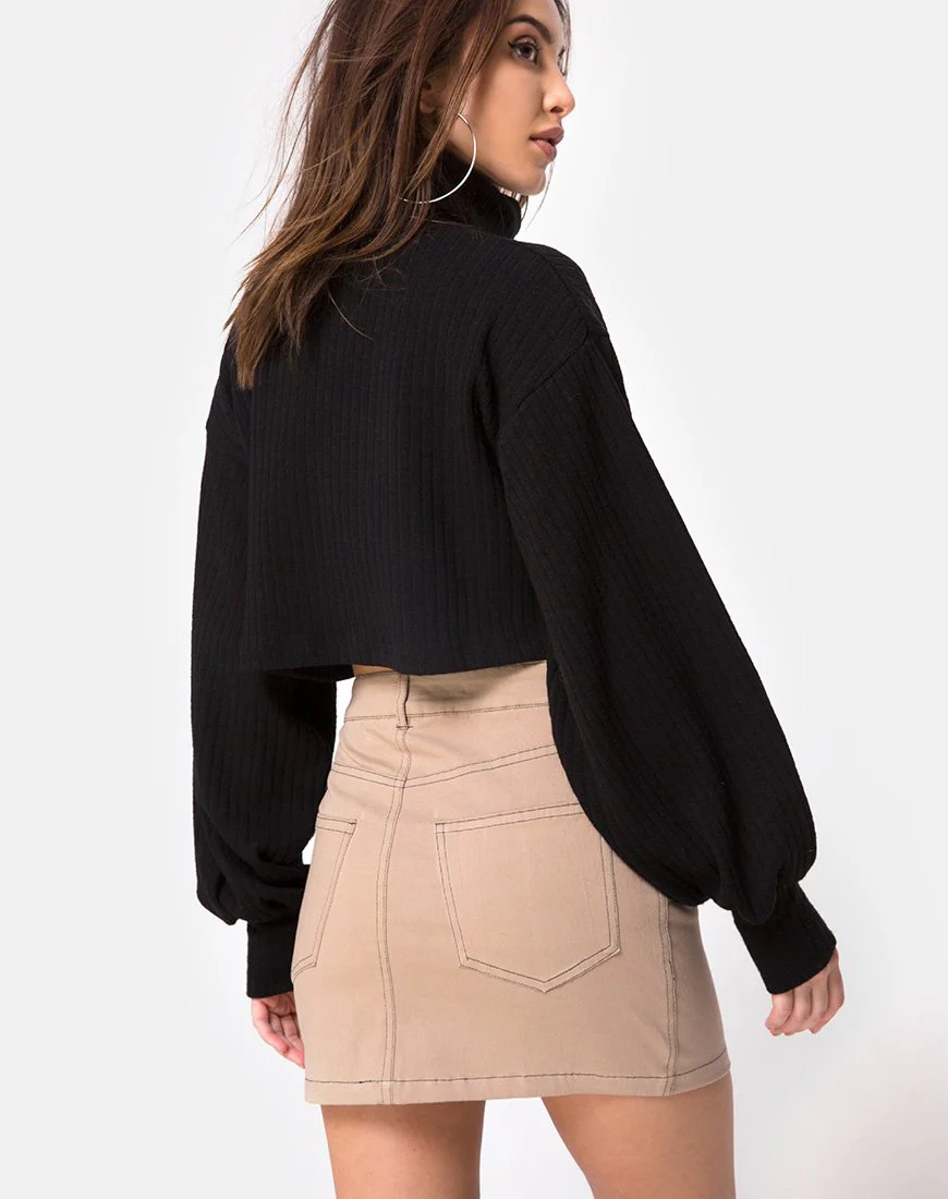 Mini Broomy Skirt in Tan with Black Stitch - Image 2