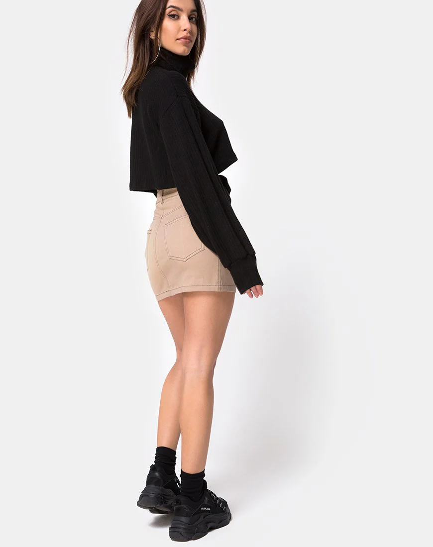 Mini Broomy Skirt in Tan with Black Stitch - Image 4
