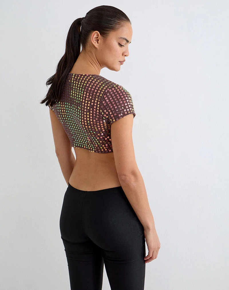 Mirea Shrug Top in Sequin Knit Dark Brown - Image 7