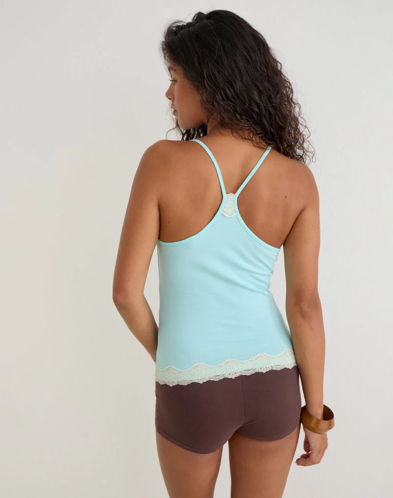 Mishti Cami Top with Lace Trim in Aqua - Image 5