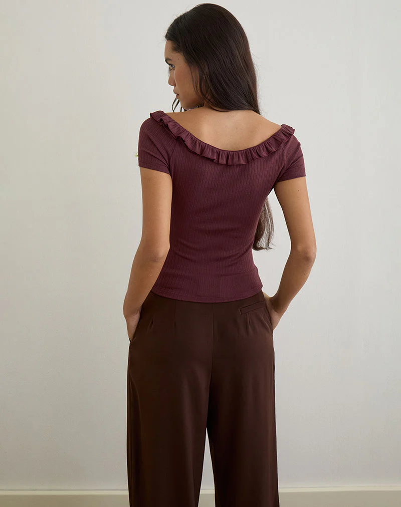 Mitali Top with Ruffle in Pointelle Burgundy - Image 6