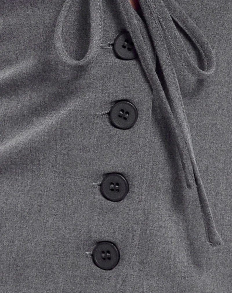 Miyuki Tie Front Halterneck Top in Charcoal Grey - Image 6