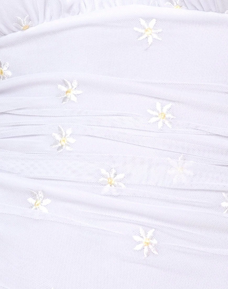 Mollina Mini Dress in White Daisy Embro White - Image 5