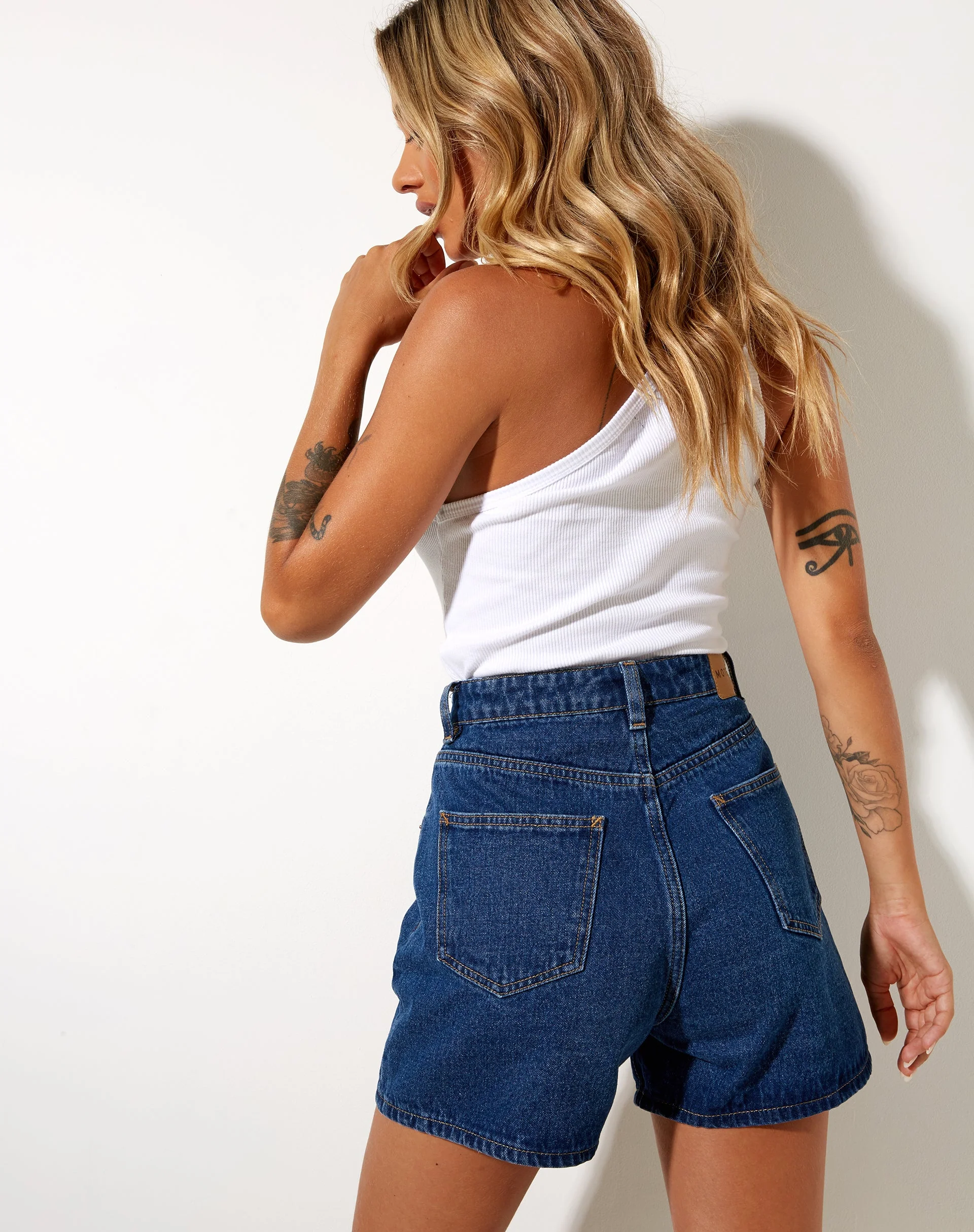 Mom Denim Short in Classic Blue - Image 3