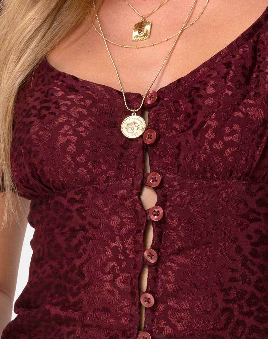 Monda Top in Satin Cheetah Burgundy - Image 2