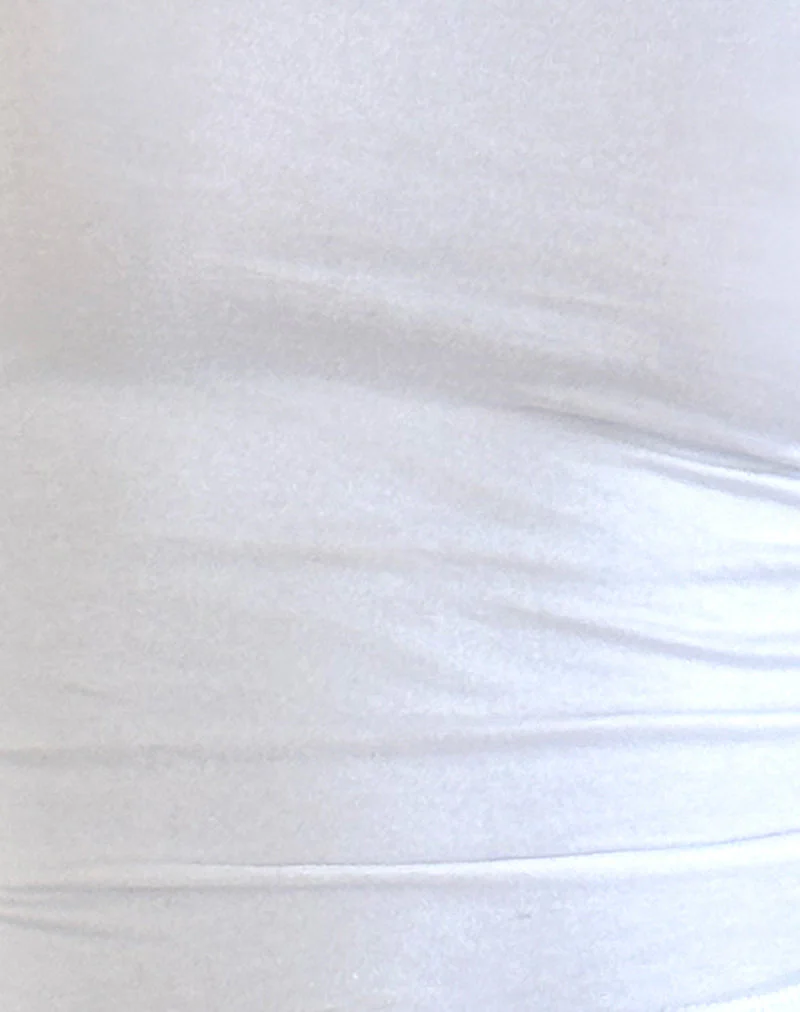Monsel Tie Front Top in White with Faded Denim Binding - Image 6