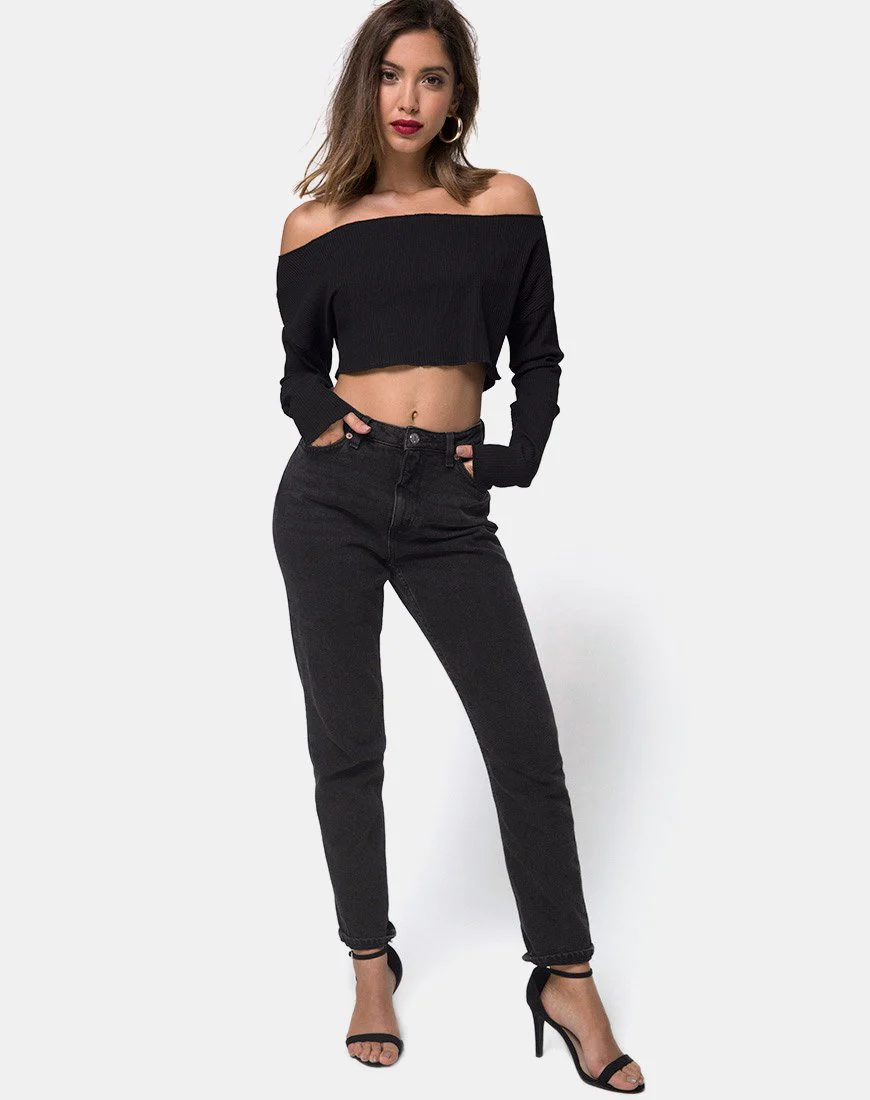 Moss Crop Jumper in Black Rib - Image 4