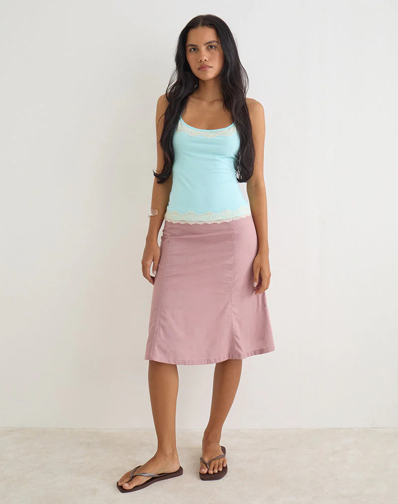 Muhita Midi Skirt in Linen Dusty Rose - Image 3