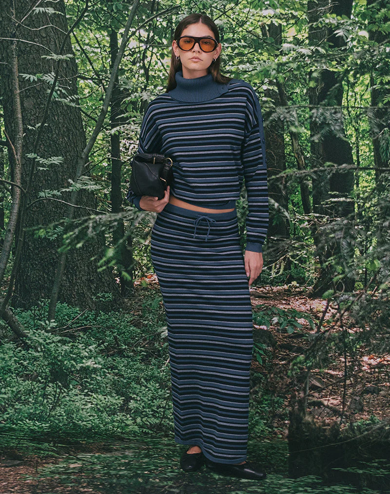 Muniar Jumper in Knit Stripe Blue Grey - Image 2