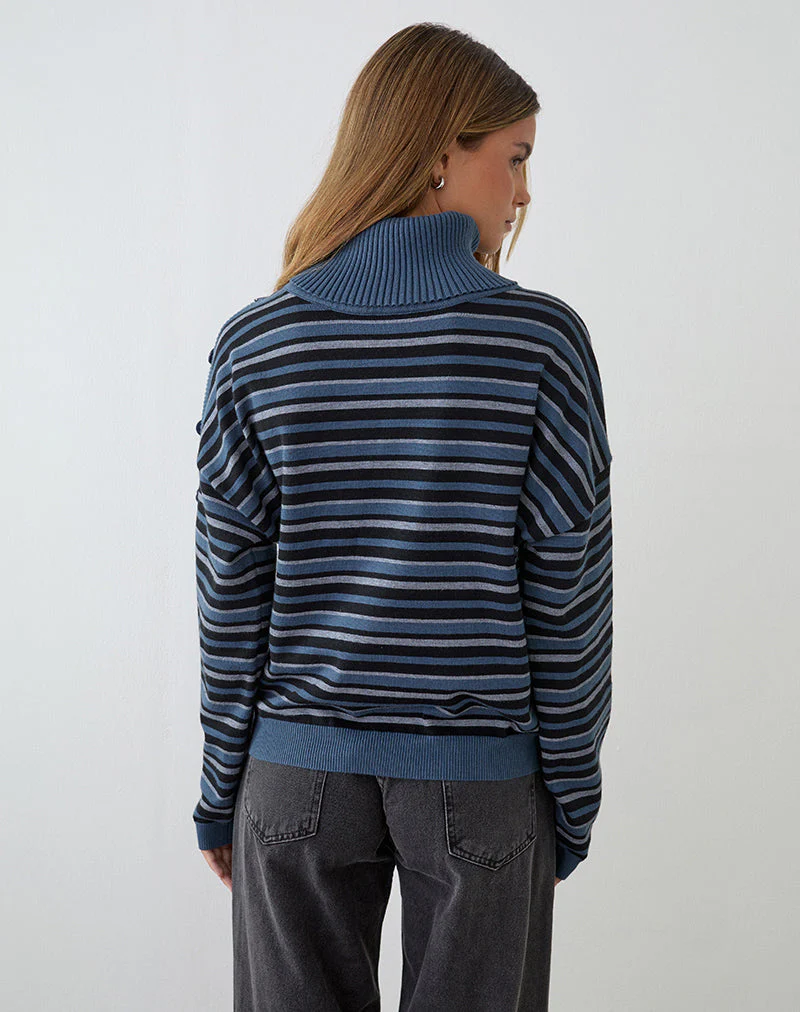 Muniar Jumper in Knit Stripe Blue Grey - Image 6