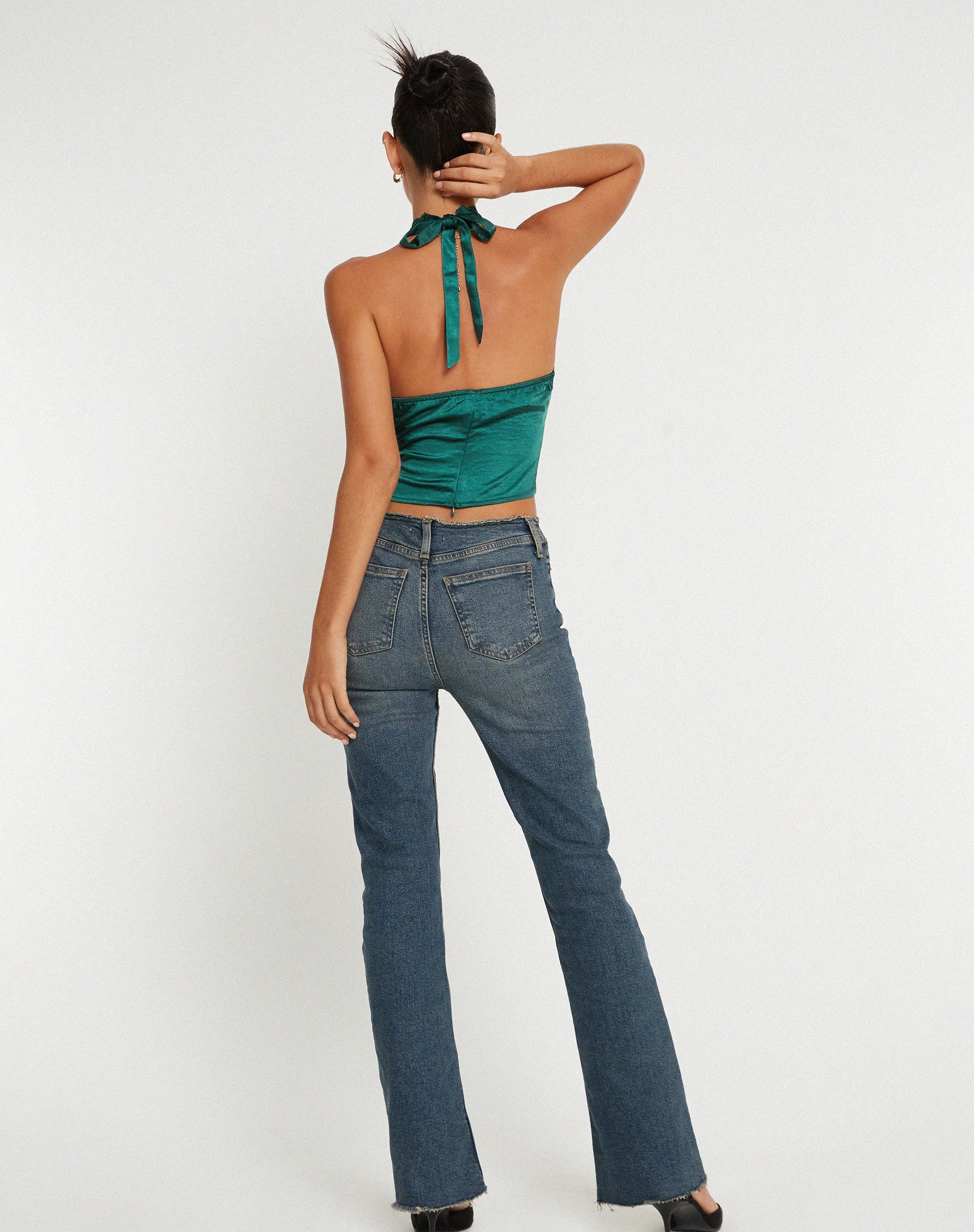 Mutsuki Halterneck Top in Satin Forest Green - Image 4