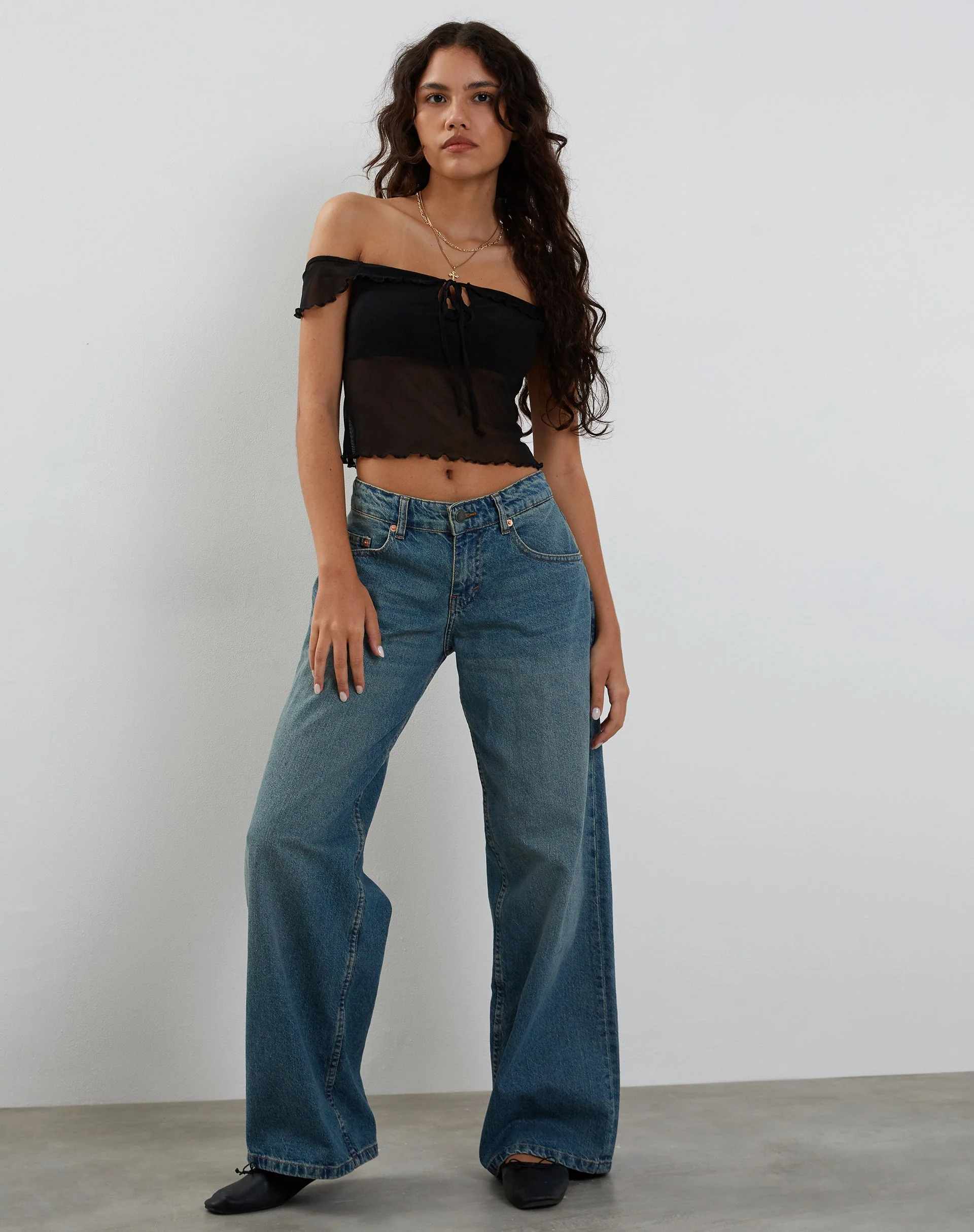 Nabil Bardot Top in Mesh Black - Image 3