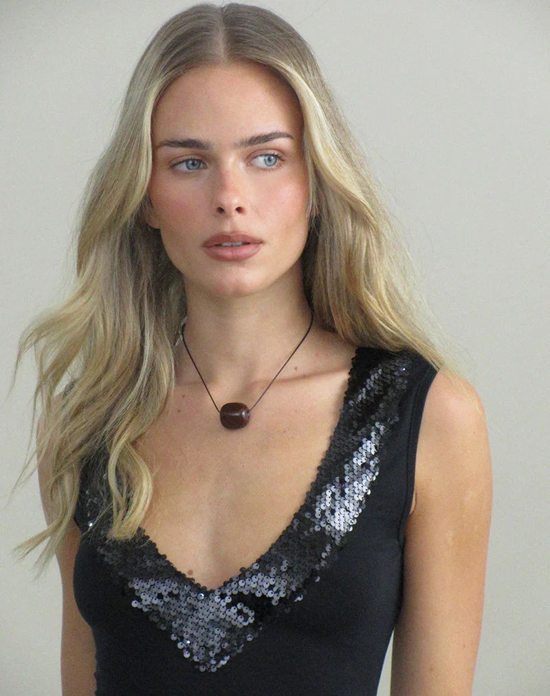 Nahia Top with Sequin Trim in Cupro Black - Image 6