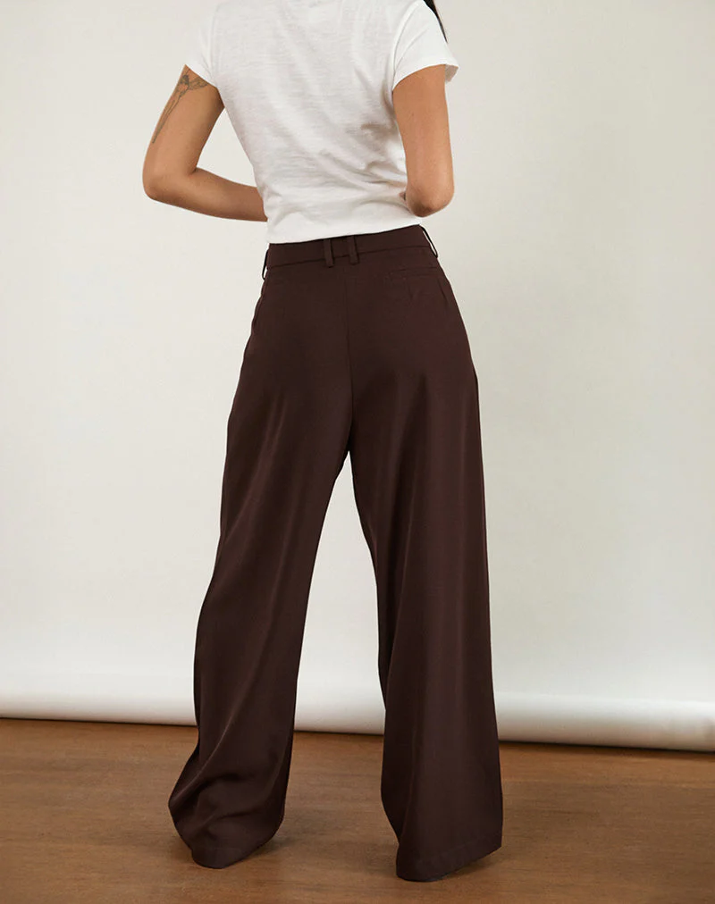 Nala Wide Pleat Trousers in Bitter Chocolate - Image 3