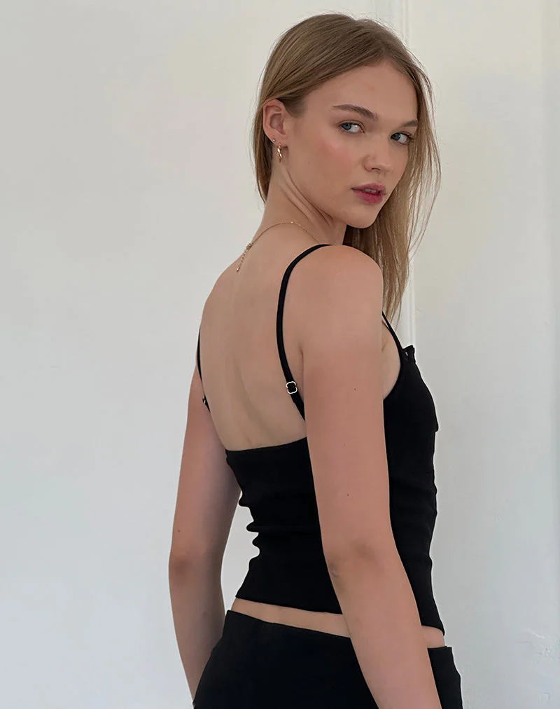 Nalanie Chiffon Frill Cami Top in Black - Image 4
