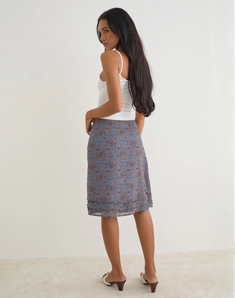 Nanami Midi Skirt in Shadow Blossom Blue Chiffon - Image 3