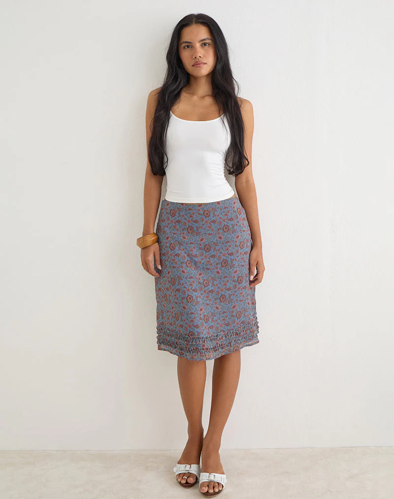 Nanami Midi Skirt in Shadow Blossom Blue Chiffon - Image 4