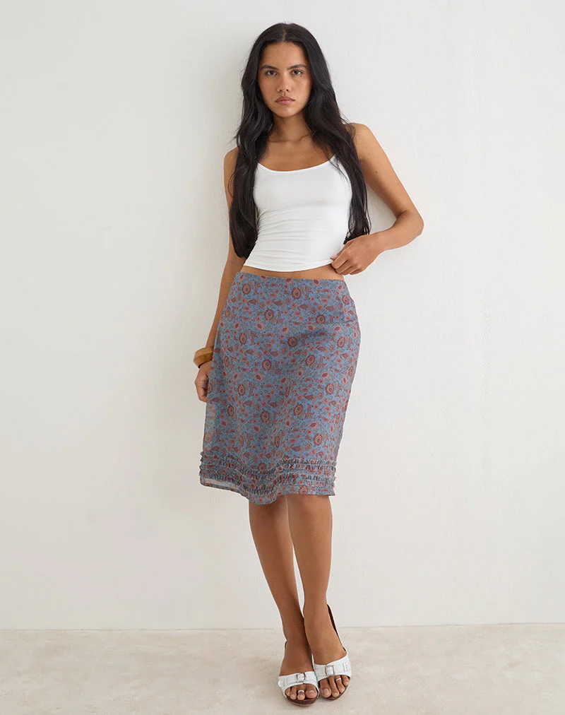 Nanami Midi Skirt in Shadow Blossom Blue Chiffon - Image 5