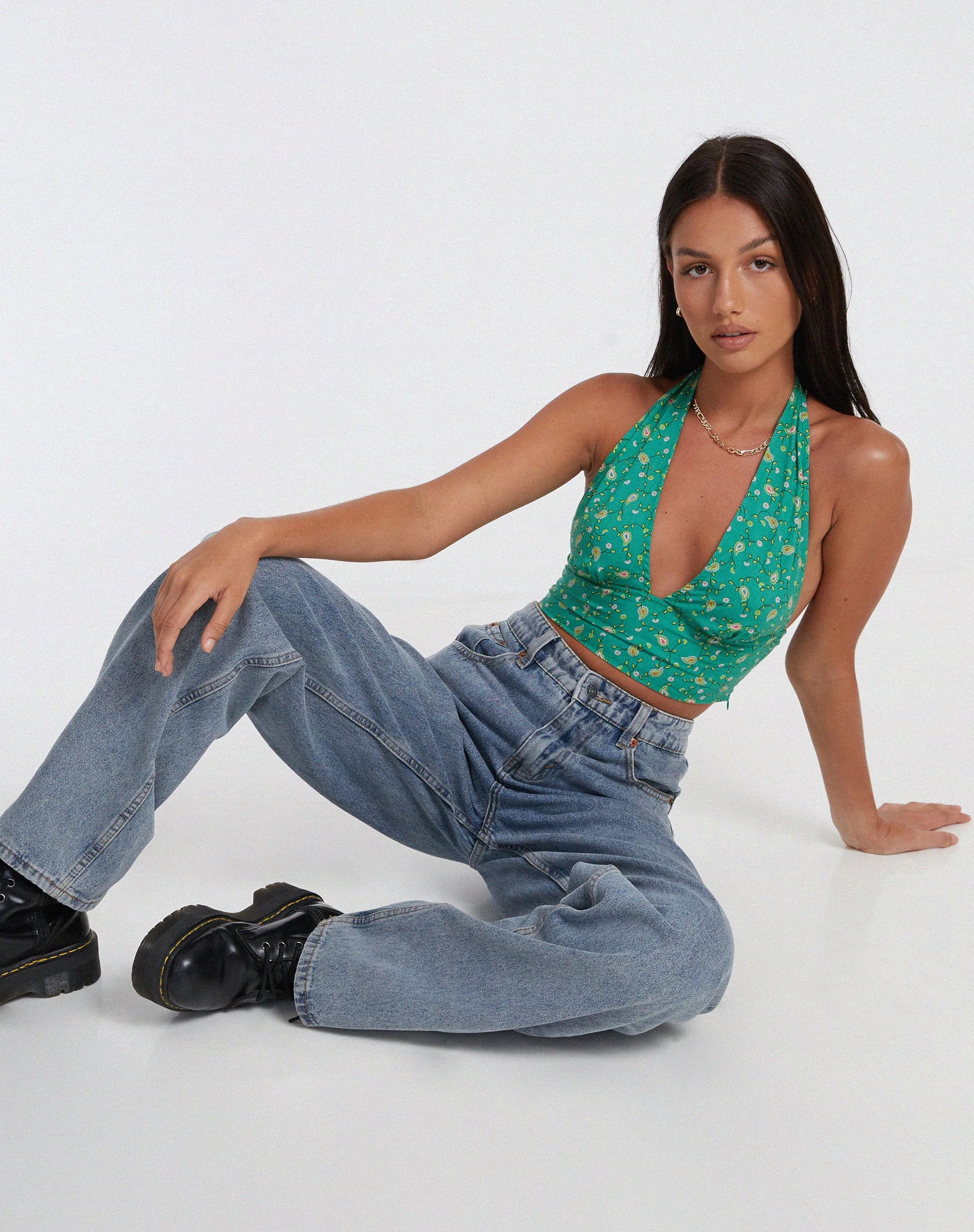 Nanda Crop Top in Paisley Fun Green - Image 3