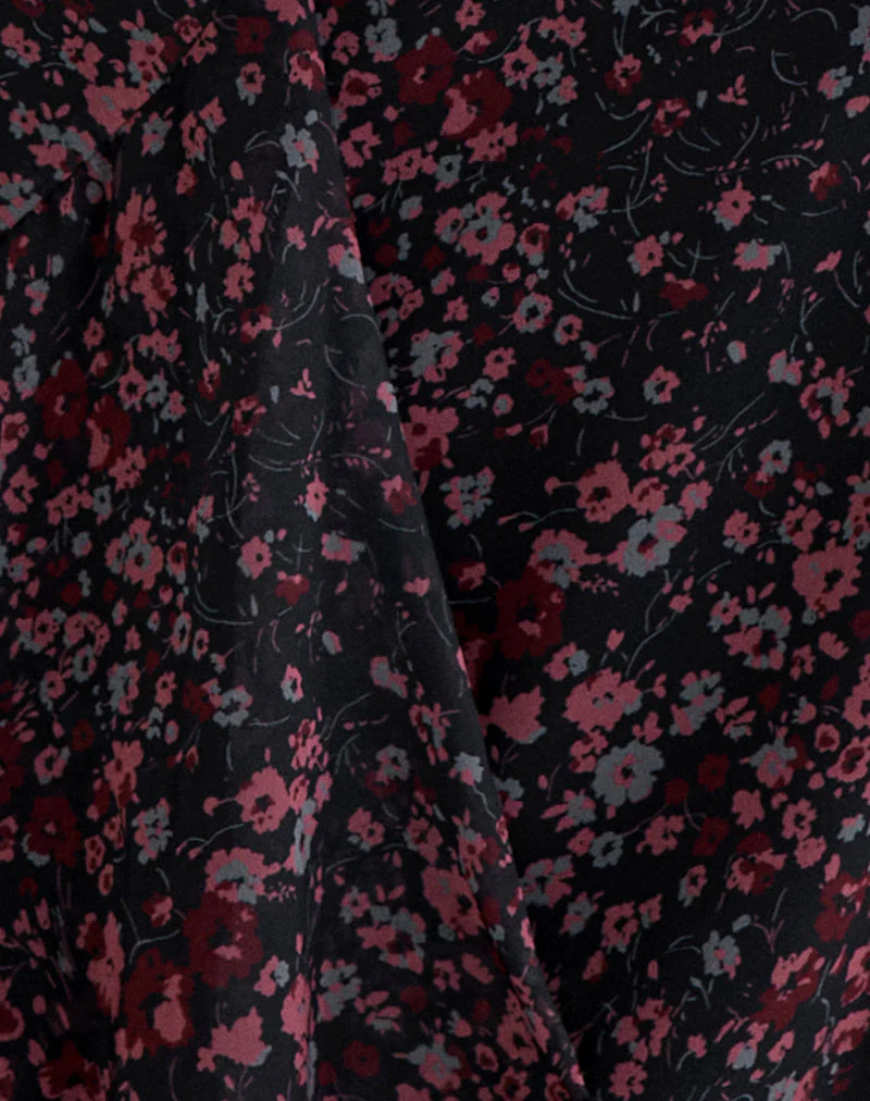 Naru Mini Skirt in Chiffon Scattered Floral Black and Red - Image 7