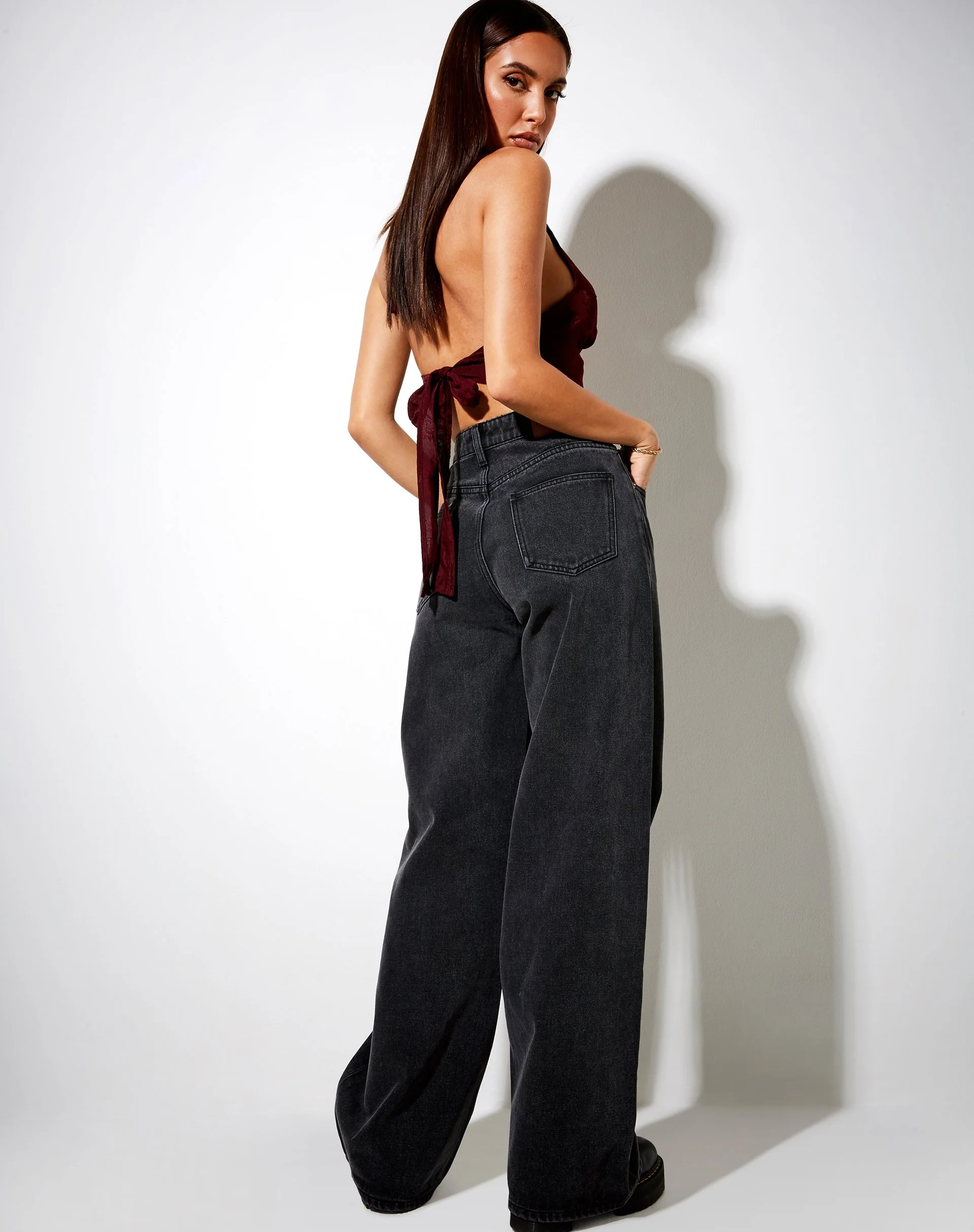 Naya Crop Top in Satin Rose Burgundy - Image 4