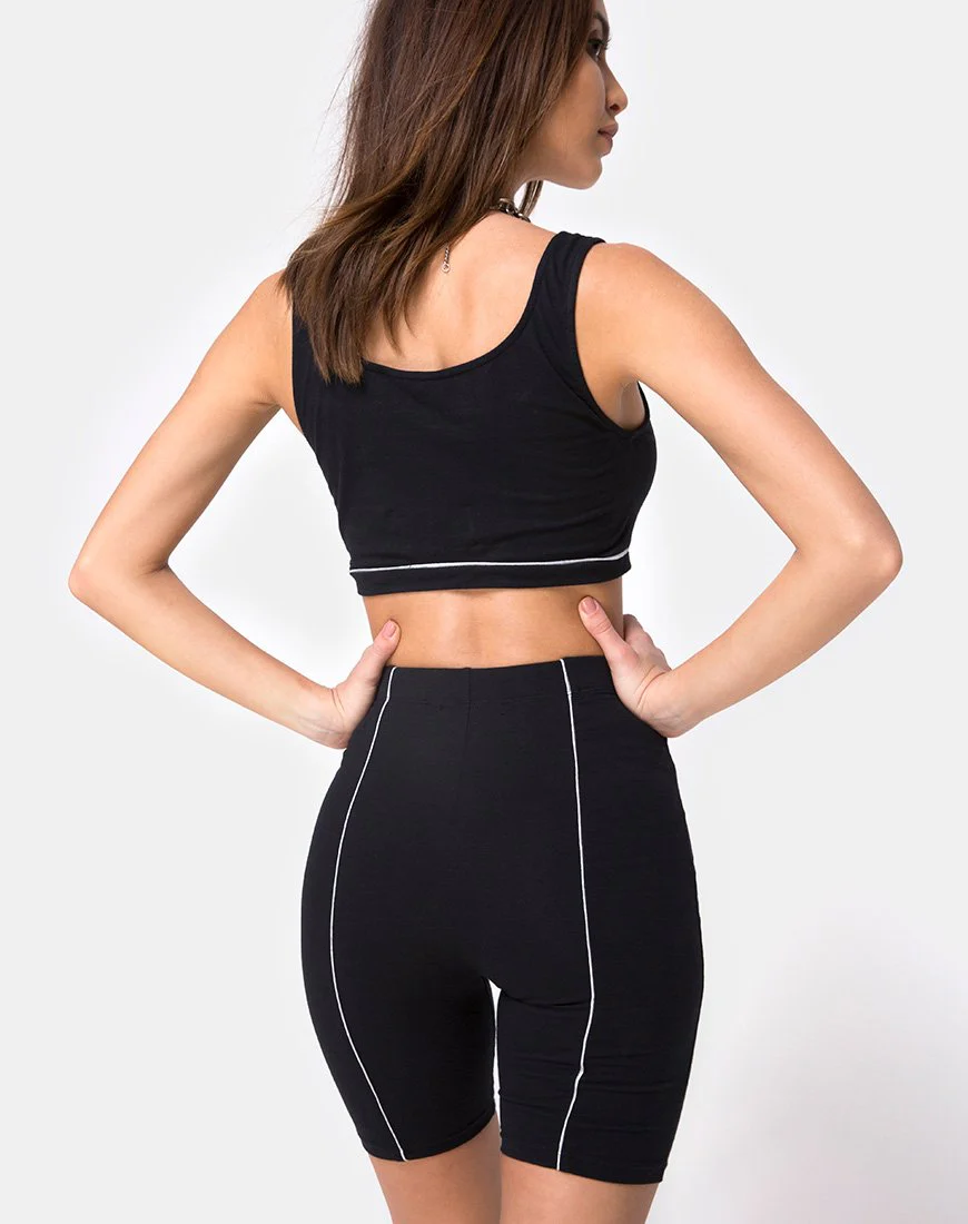Neho Cycle Short in Black with Piping Line - Image 2