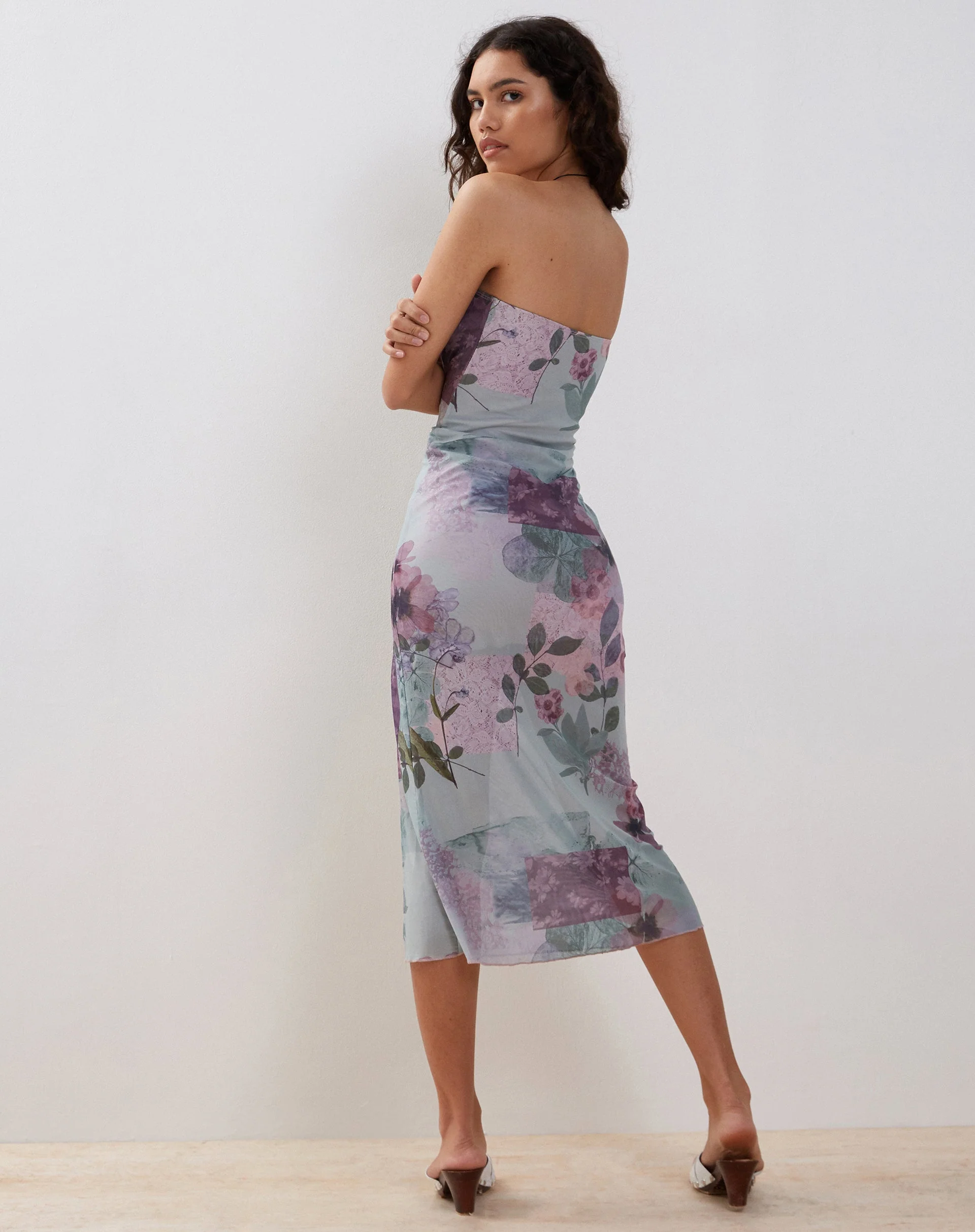 Nehwa Bandeau Mesh Midi Dress in Abstract Scrapbook - Image 7